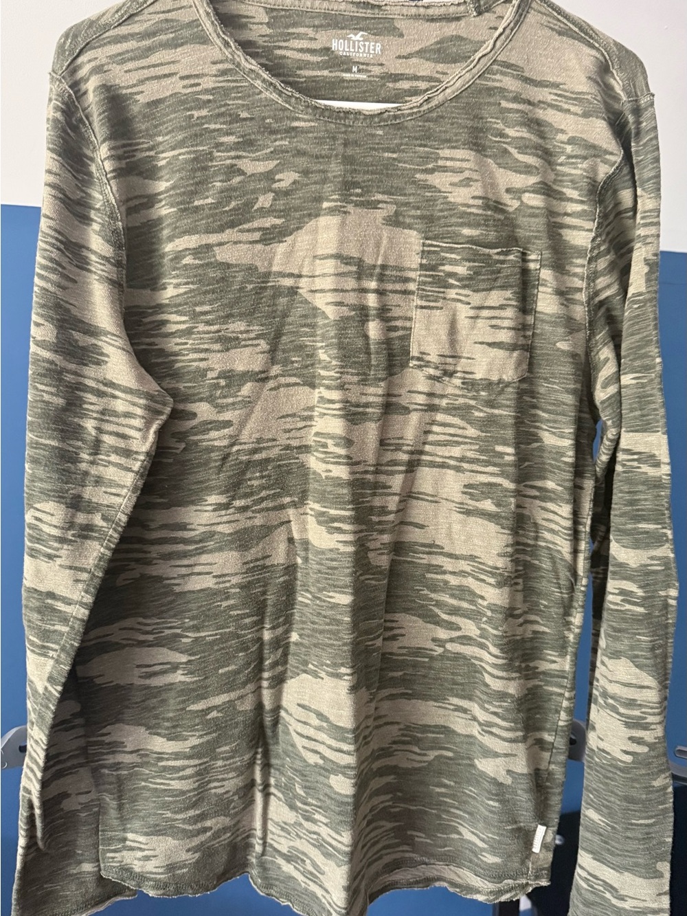 Hollister Men's Olive & Beige Camo Crewneck Sweater